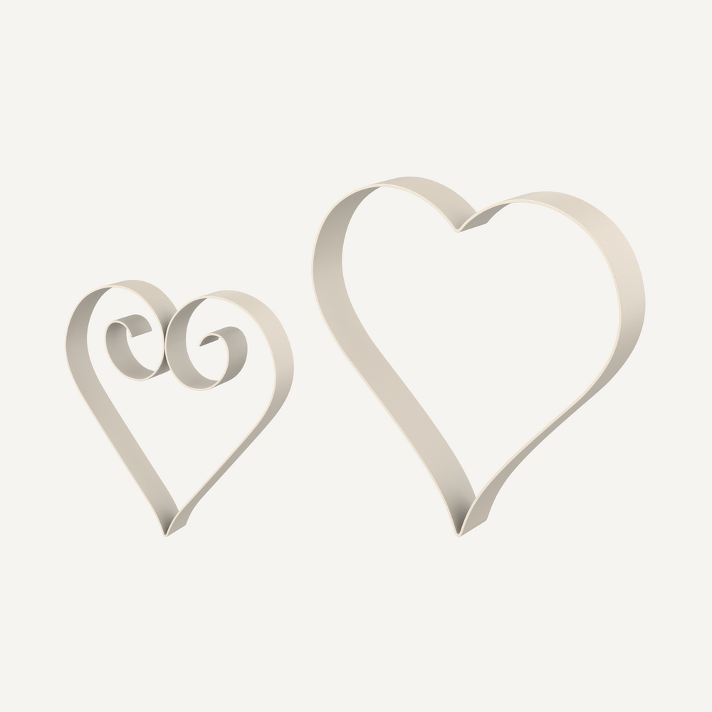 Metallherzen Vercelli und Biella im Set in pulverbeschichtet Sonderfarbe RAL 9001 Cremeweiß als 3D-Modell Metallherzen Vercelli und Biella im Set in pulverbeschichtet Sonderfarbe RAL 9001 Cremeweiß als 3D-Modell