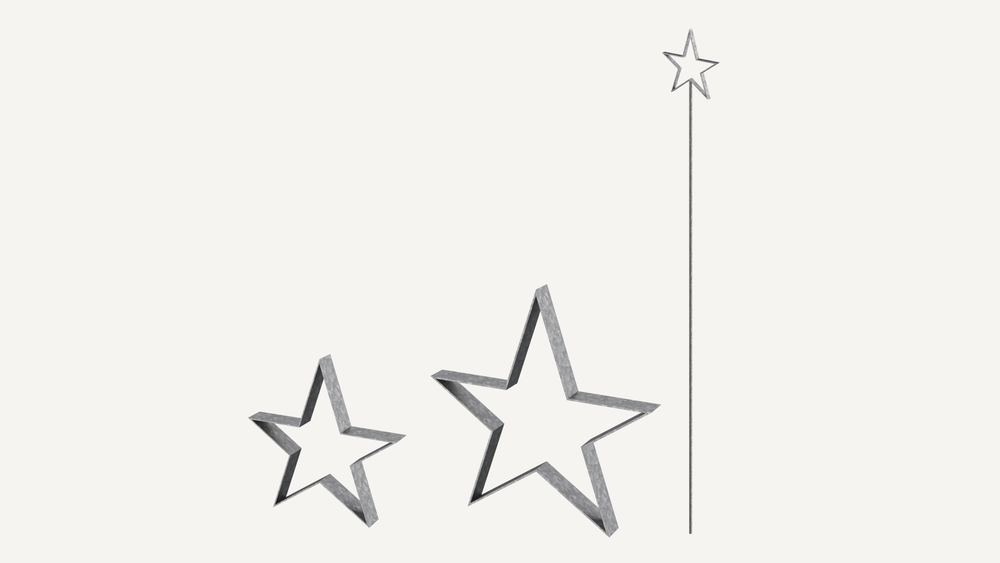 Metallsterne Novara und Gartenstecker Tissano im Set in feuerverzinkt als 3D-Modell Metallsterne Novara und Gartenstecker Tissano im Set in feuerverzinkt als 3D-Modell