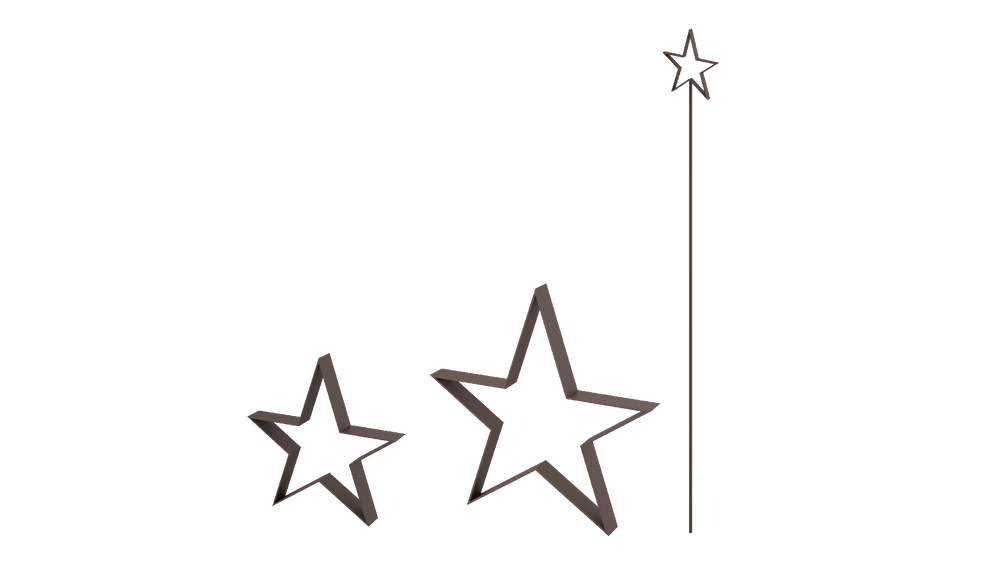 Rankstab Tissano und Metallsterne Novara im Set in pulverbeschichtet Sonderfarbe RAL 8017 Schokobraun als 3D-Modell Rankstab Tissano und Metallsterne Novara im Set in pulverbeschichtet Sonderfarbe RAL 8017 Schokobraun als 3D-Modell