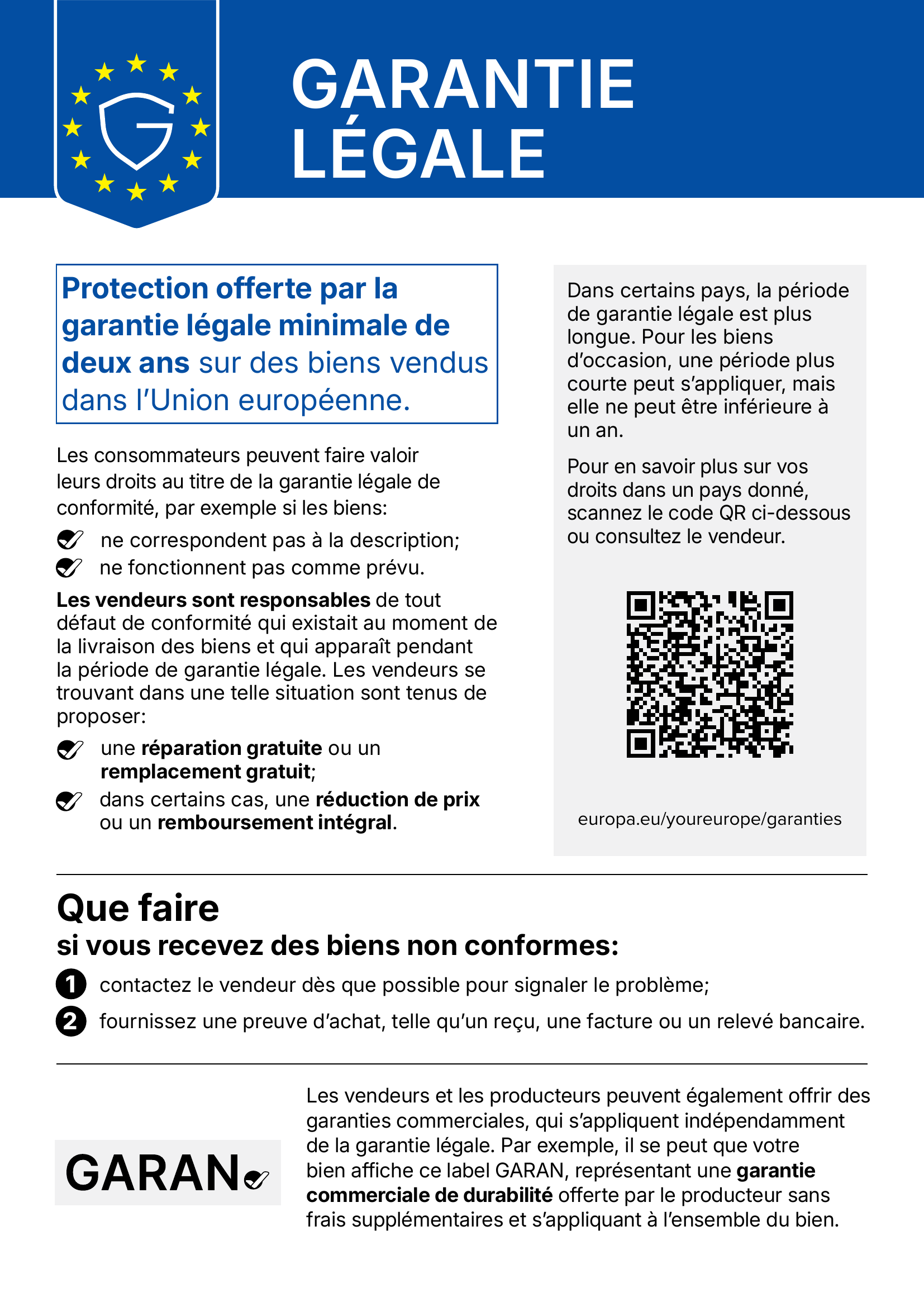 Vos droits en matière de garantie légale